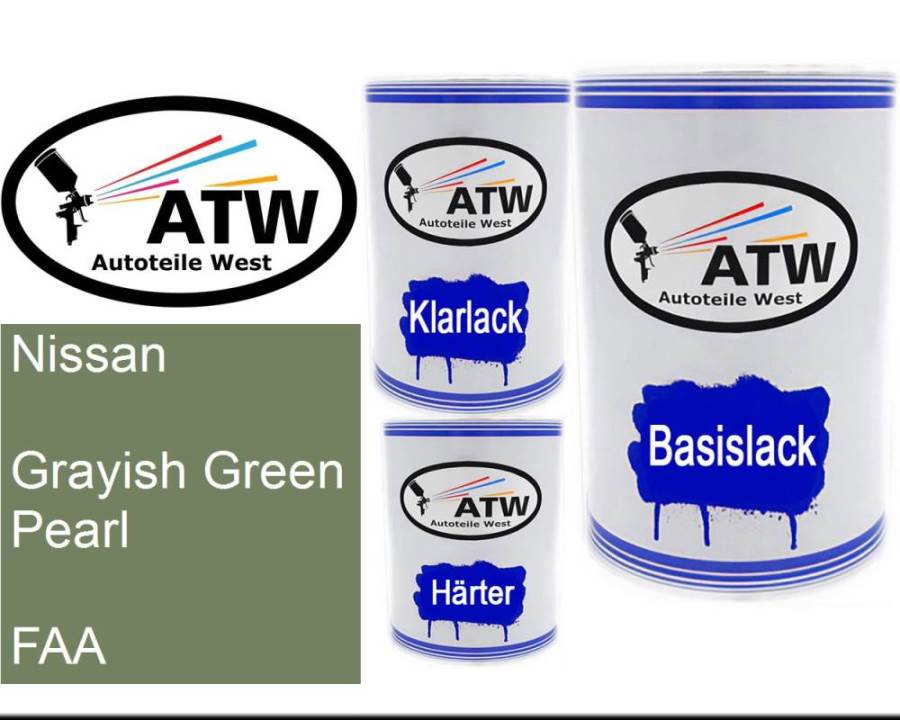 Nissan, Grayish Green Pearl, FAA: 500ml Lackdose + 500ml Klarlack + 250ml Härter - Set, von ATW Autoteile West.